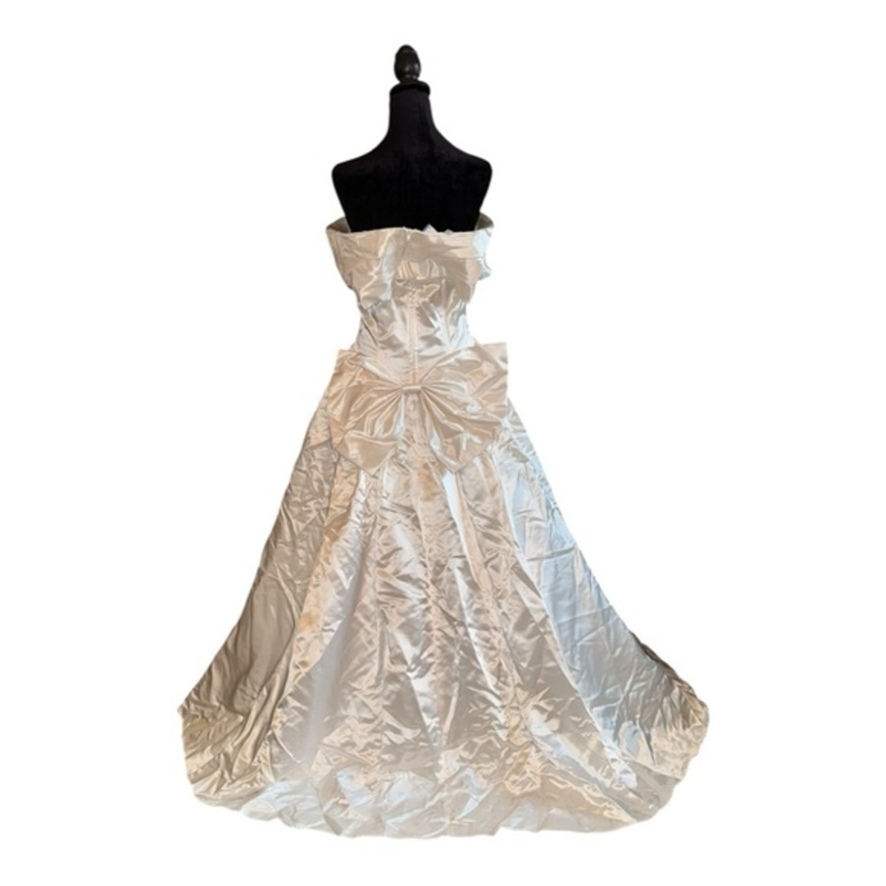 VTG DREAMY JESSICA MCCLINTOCK WEDDING GOWN SATIN REMOVABLE TRAINw/ACENT BOW sz10 - Picture 13 of 16